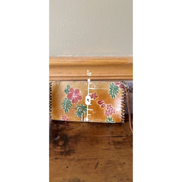 Handmade Leather Floral & Palm Tree Embossed Zipper Wristlet Wallet Vintage - Picture 13 of 16